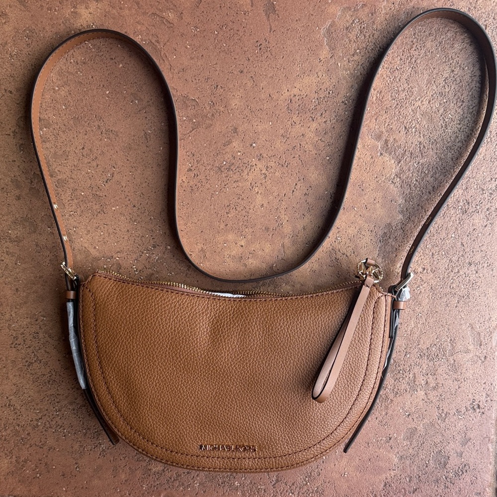 Michael Kors Brown Pebbled Leather Crescent Crossbody
